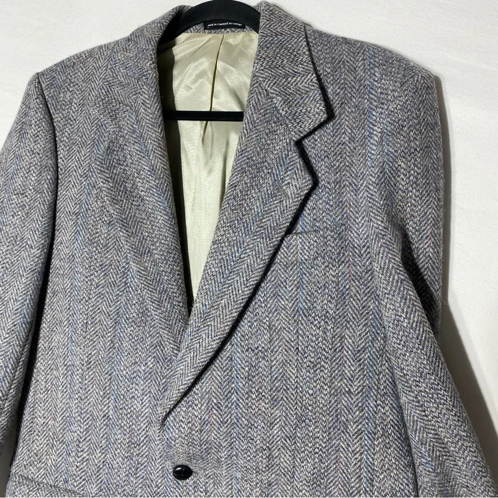 Vintage Harris Tweed Moores Classic Grey Herringbone Wool Blazer 38L Academia - Picture 9 of 16